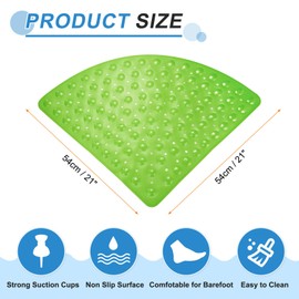 HARFINGTON Non Slip Shower Mat 21"x21" Triangle Anti-Slip Washable Floor Bath Mats with Suction Cups for Bathroom Kitchen Bathtub Treads Stairs, Green