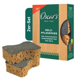 Oscar's Cleaning Pads for Wooden Chopping Boards - 2 Cleaning Pads with Microfibre & Vegan Plant Soap - Razor Blade Effect for Effective & Gentle Cleaning