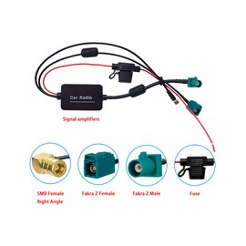 Vecys FM/AM DAB DAB+ Car Antenna Signal Amplifier Booster Fakra Z Male to Fakra Z Female to SMB Female Right Angle Adapter 12 V Car Radio Signal Amplifier