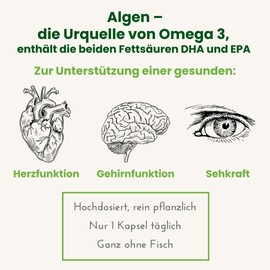 Alsiroyal Algae Oil 1300 (30 Capsules) - Omega 3 High Dose with DHA & EPA - 1 Capsule per Day - Supports Heart, Brain Function & Vision - Vegan - for 30 Days