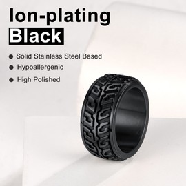 U7 Thumb Worry Ring Spinning For Fidget Men Women Stainless Steel Black Large Rings