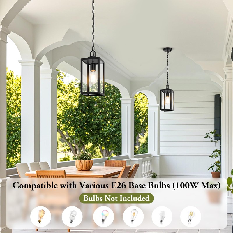 BesLowe 1-Pack Outdoor Pendant Light, 13” Modern Hanging Lantern Light