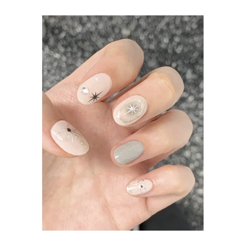 Gray Ribbon Gel Nail / 그레이리본 젤네일