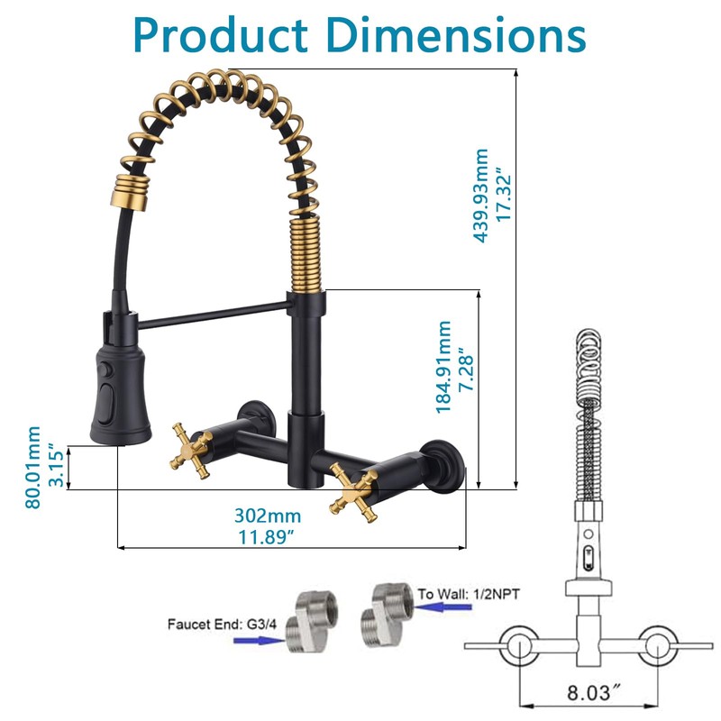 Wall Mount Kitchen Faucet, 8 Inch Center Wall Mount Faucet