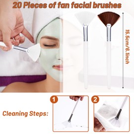 20 Pieces Fan Brushes Facial Applicator Brush Soft Makeup Mask Acid Applicator Brush Esthetician Cosmetic Brush for Mud Cream, Makeup Peel (White and Brown)