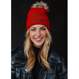 PANACHE APPAREL RED MERRY & BRIGHT KNIT POM HAT H-605 HOLIDAY SPECIAL-BRAND NEW