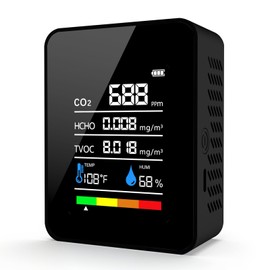 CO2 Detector Air Quality Monitor Indoor, 5-in-1 Formaldehyde/CO2/TVOC/Temperature（℉）/Humidity Detector, Portable Carbon Dioxide Detector, CO2 Monitor, for Home Testing Indoor Air Safety (Black)