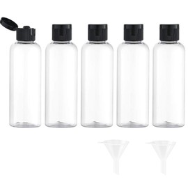 100ML Reiseflaschen Set mit Flip Cap (5 Stück) Leere Spender Plastikflasche Set, Abfüllflaschen für Kosmetik mit Trichter (Transparent)