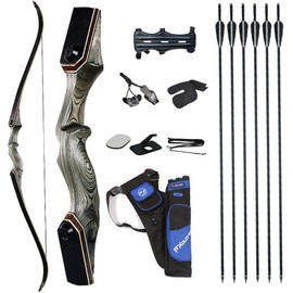 TOPARCHERY 60'' Archery Recurve Bow Takedown Bow Hunting Bow and Arrow Set Adult Target Practice Competition Survival Longbow Right Hand 30-50lbs with 6pcs Fiberglass Arrows (50lbs)
