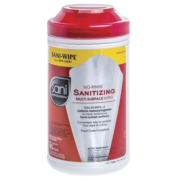 Pdi Sani-Wipe™ Non-Rinse Food Contact Hard-Surface Sanitizing Wipe, 7.75" x 9", 95/can