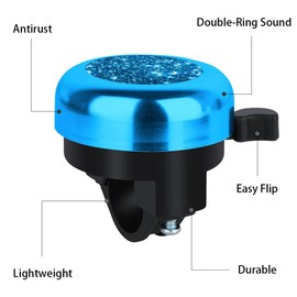 MZELQ Bicycle Bell Cute Clear Sound Adjustable Size Aluminum Bike Accessories Bell Ring for Girls Women Kids Adults, Blue(Glitter Pattern)