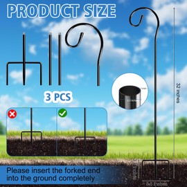 3 Pieces Shepherds Hooks for Outdoor Adjustable 32 Inch Shepherds Hook Metal Bird Feeder Pole Black Garden Hooks for Hanging Plant Baskets Solar Lights Lanterns Bird Feeders Weddings Décor (3 PCS)