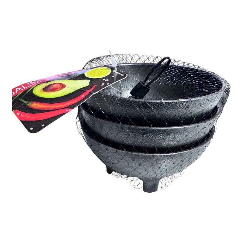 kole 3PCS Salsa Bowl Set Plastic Mexican Molcajete Chips Guacamole