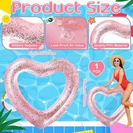 Heart-shaped Swimming Ring, 120 cm Inflatable Swimming Rings, Air Mattress, Swimming Hoop, Adult Swimming Hoop for Pool, Sandy Beach Party (Pink-B)