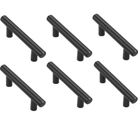 ANSIEDIO Furniture Handles, 64 mm, Stainless Steel, Black, Pack of 6, Kitchen Handles, Cupboard Handles, Door Handles, Diameter 12 mm