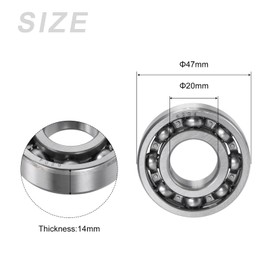 METALLIXITY Deep Groove Ball Bearings (6204, 20mm x 47mm x 14mm) 2Pcs, Chromium Steel Open Type Industrial Bearings - for Industrial Micro Motor