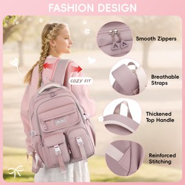 Tanou Backpack Girls Teenager Large Capacity Girls School Bag 5th to 12th Grade Fashion Kids School Backpack Casual Daypack for Secondary University, purple