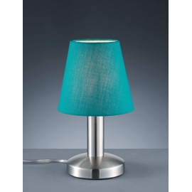 Trio Leuchten Mats II 599700119 Table Lamp Metal Nickel Matt Fabric Shade Turquoise Excl. 1x E14 On/Off Touch Shade Turquoise