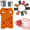 KUROKAWA Mini Key Cover, Cat Protection, Genuine Leather, Ring Included,