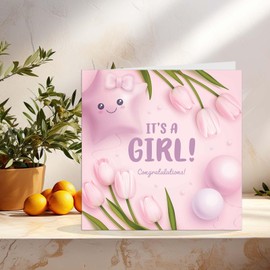 New Baby Card - It's a Girl - Baby Shower Girls Congratulations Card 145 x 145mm