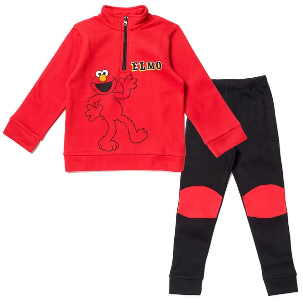 Sesame Street Elmo Infant Baby Boys Fleece Half Zip Sweatshirt and Pants Set red/black 24 Months