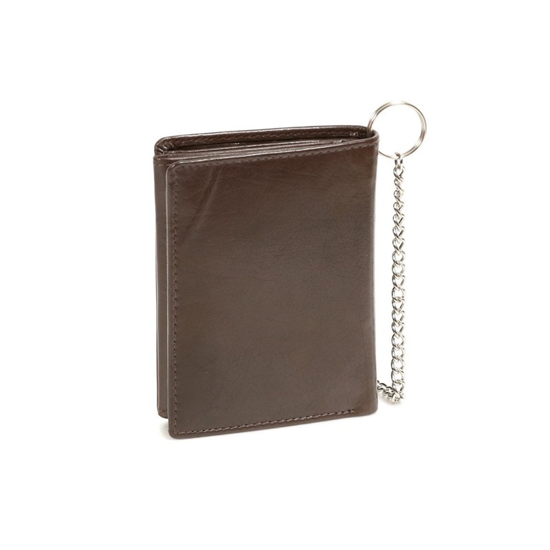 Biker Wallet with chrome chain vertical format LEAS, Genuine Leather,