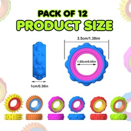 DasKid Fidget Sensory Rings for Kids – 12 Pack Textured Finger Spinner Rings – Calming Fidget Toys for Autism, ADHD, Anxiety Relief – Quiet Classroom & Office Stress Toys for Adults & Children