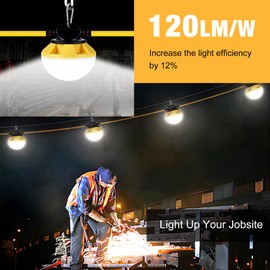 G GJIA 3-Prong 100FT Construction String Lights, IP65 Waterproof ETL Certified String Work Lights, 5000K Daylight 18AWG Wire Linkable Temporary Construction Lights for Jobsite with 10 Bulbs & Hooks