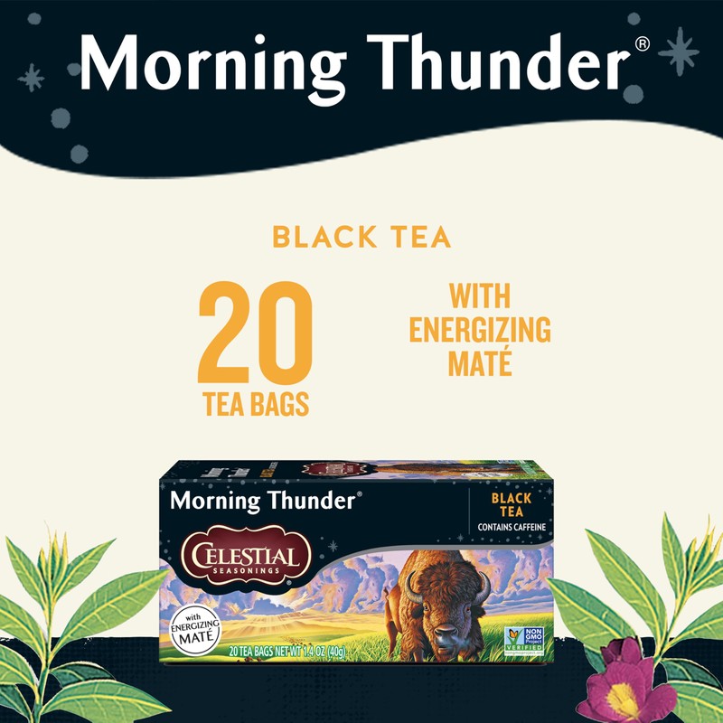 Celestial Seasonings Morning Thunder Black Tea, Caffeinated, 20 Tea Bags