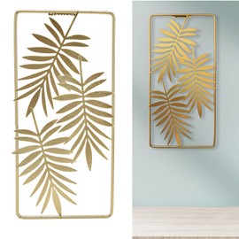 Ejoyous Gold Wall Decoration Metal, 3D Wall Sculptures Metal Leaf Nordic Style Wall Decoration for Living Room Bedroom Background 29.5 x 14.5 cm