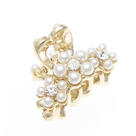 VINGTAINE H-406 Triple Flower Petit Hair Claw Rhinestone Pearl Mini Hair Claw