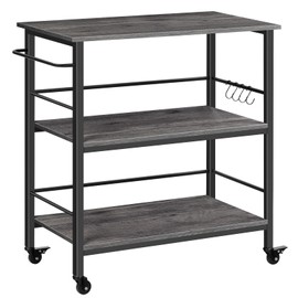 HOOBRO Kitchen Island with Storage,Industrial Kitchen Island on Wheels and Side Enclosures, 3 Tier Kitchen Cart with Large Workstation, Stable, Easy Assembly, Charcoal Gray and Black BC03ZD01