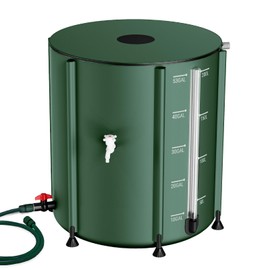 SKM Collapsible Rain Barrel, 53 Gallon Portable Rain Water Collection Barrel for Garden/Outside/Lawn, PVC Rainwater Collection System Water Tank Storage Container with Spigots & Overflow Kit, Green