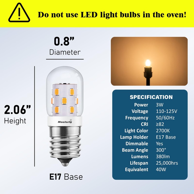 Maelsrlg LED Microwave Light Bulbs Under Hood, E17 LED Bulb
