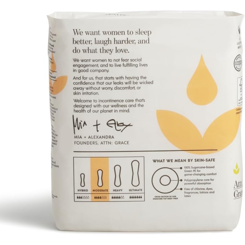 Attn: Grace Moderate Incontinence Pads for Women, 28-Pack - Plant-Based,