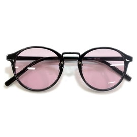MERRY PLEASURE Men's Women's Boston Round Round Glasses Light Color Lens, Black x Lt. Pink