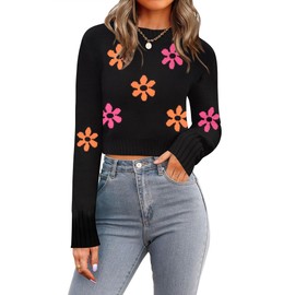 Zeagoo Women's Fall Crewneck Cropped Sweater 2025 Trendy Soft Ribbed Knit Long Sleeve Pullover Jumper Tops