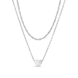 Cute Dainty Love Pendant Necklaces for Women, 18K Gold/Silver Plated Cubic Zirconia Heart Necklace, Delicate Layered Necklace Diamond Heart Necklaces Fashion Gifts for Women/Girlfriend Jewelry (Silver Layered Chain CZ)