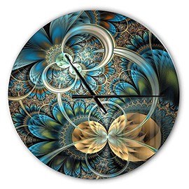 DesignQ 'Symmetrical Gold Fractal Flower ' Modern Wall Clock for Home Bedroom Bathroom Office Living Room Decoration, 7277, 29x29, (Clock-TOP 20