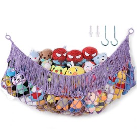 PrimZooty Extra Large Stuffed Animal Net Hammock - [56'' Long/Handwoven Macrame/Lavender] Toy Hammock Storage for Flat Wall, Hardware Included