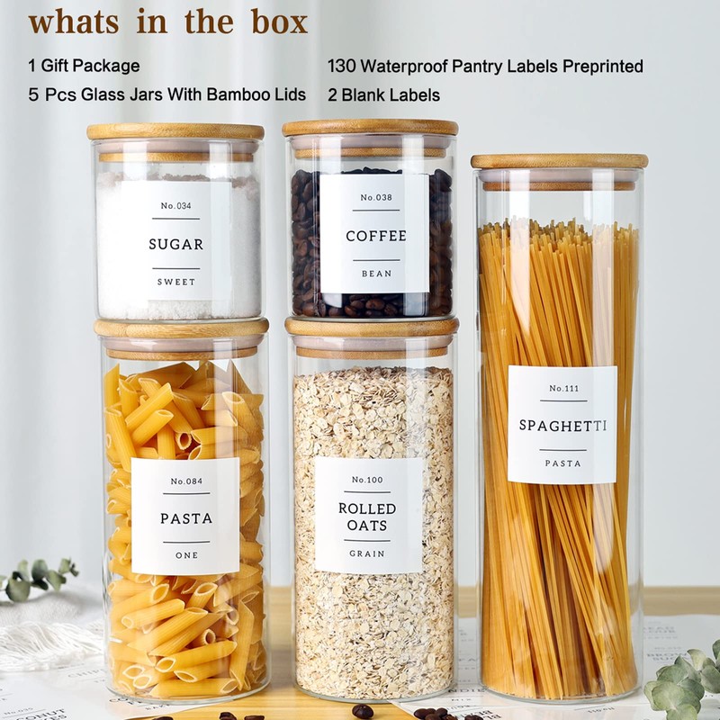 CZSZYGHBAO 5 Pack Glass Jars with Bamboo Airtight Lids -