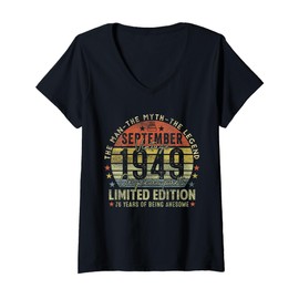 Womens 76th Birthday Gifts Vintage September 1949 76 Years Old Men V-Neck T-Shirt