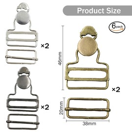Rukinovi 6Pcs Overall Buckles Replacement,3 Colors Metal Suspender Buckles Replacement DIY for Suspenders Dungaree Buckles (A-Nickel, bronze, gun black)