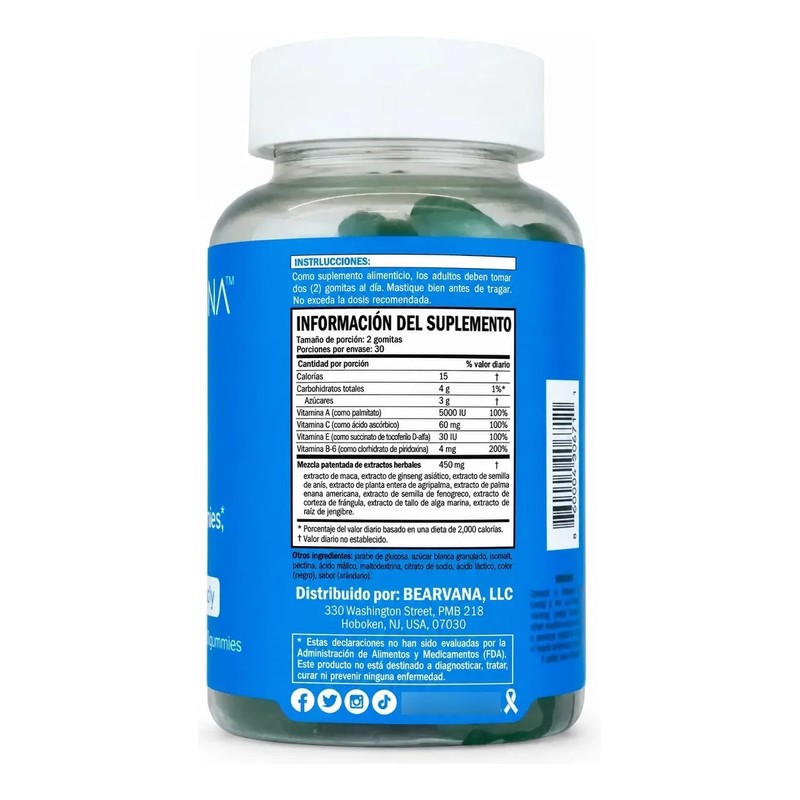 Bearvana Gomitas Azul Booty Gummies Con 60 Gomitas Hecho Usa