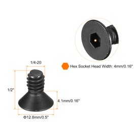 QUARKZMAN 1/4-20 x 1/2 Inch Flat Head Socket Cap Screws 10.9 Degree Carbon Steel Hex Socket Countersunk Flat Head Screw Bolt Fasteners Full Thread Black Oxide Pack of 20