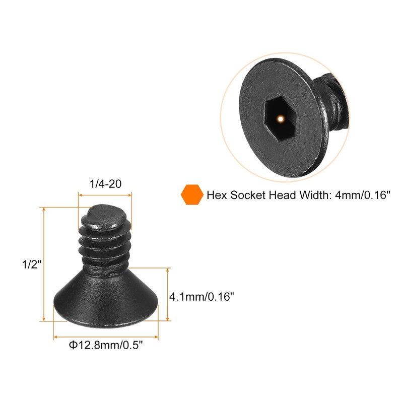 QUARKZMAN 1/4-20 x 1/2 Inch Flat Head Socket Cap Screws