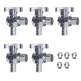 VINTEX 5 Pack 1/2 Inch Pex x 3/8 Inch Od Angle Pex Valve,Water Shut Off Valve,Quarter Turn Crimp Fittings Angle Stop Valve,Chrome Plated Brass,CPVC