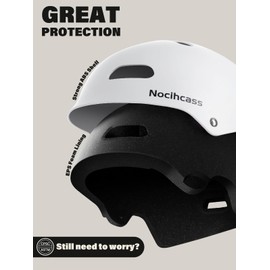 Nocihcass Skateboard Helmet,Bike Helmets for Adults - Commuter, Bike, Skate, Scooter, Longboard & Incline Skating - Shock-Absorbing, Highly-Protective & Premium Ventilation (Small, Matte White)