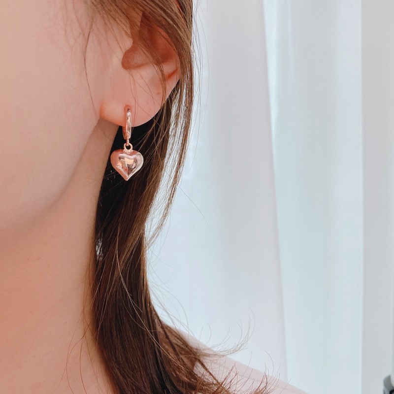 14k volume heart plump one-touch silver earrings volume heart plump