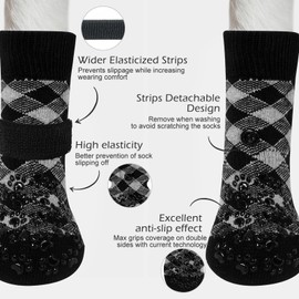 EXPAWLORER Double-Sided Non-Slip Dog Socks - Soft and Breathable Paw Protection for All Dogs with Adjustable Straps, Indoor Traction Control on Wooden Floor, Black, S